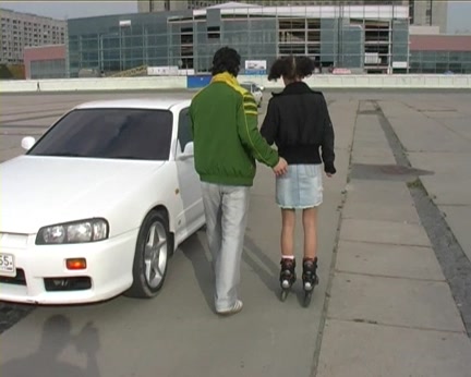 A youthful hotty on roller skates drilled for all to watch