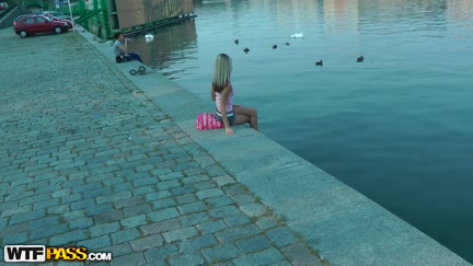 Slender playgirl drilled in her taut holes in a public park