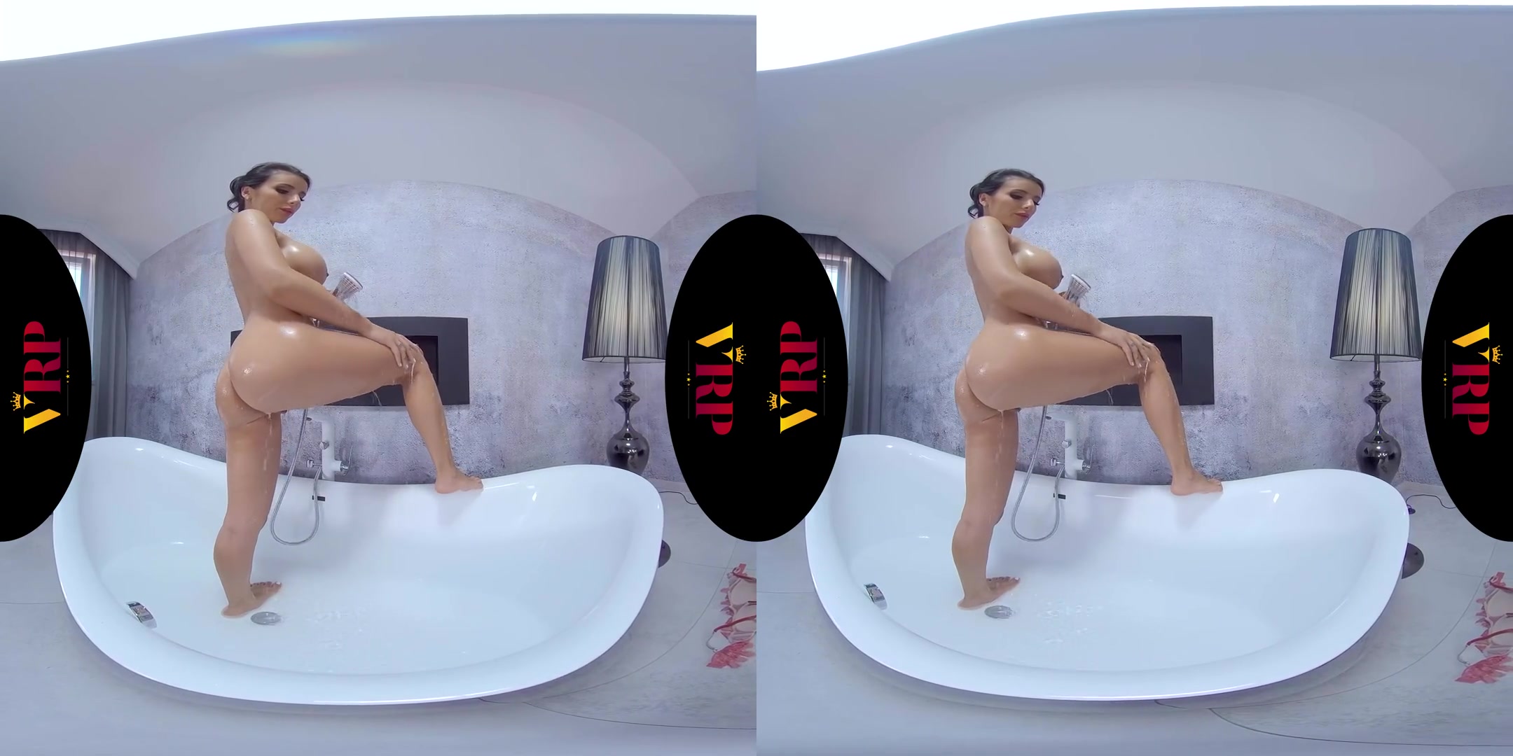 Nelly' Explosive Orgasm - Big Fake Tits Solo Masturbation in the Shower and on the Couch
