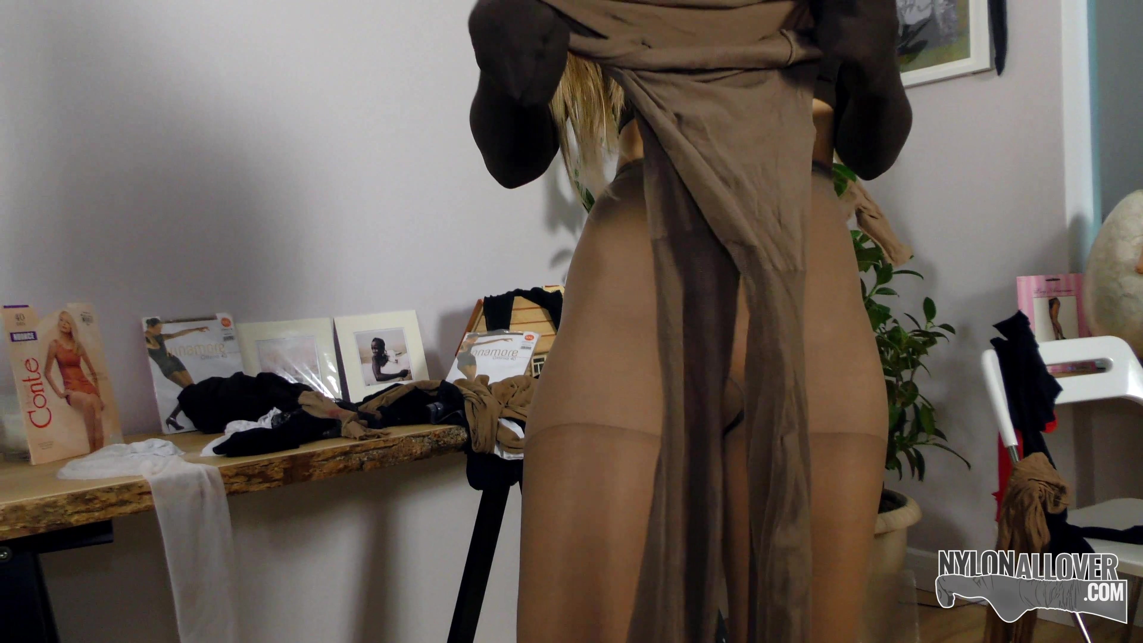 Pretty Slut Covered In Pantyhose