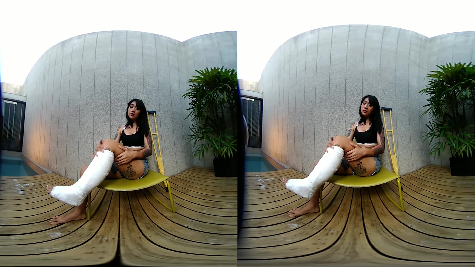 Tattooed Asian Model With Short Cast Leg (SCL) - VRpussyVision