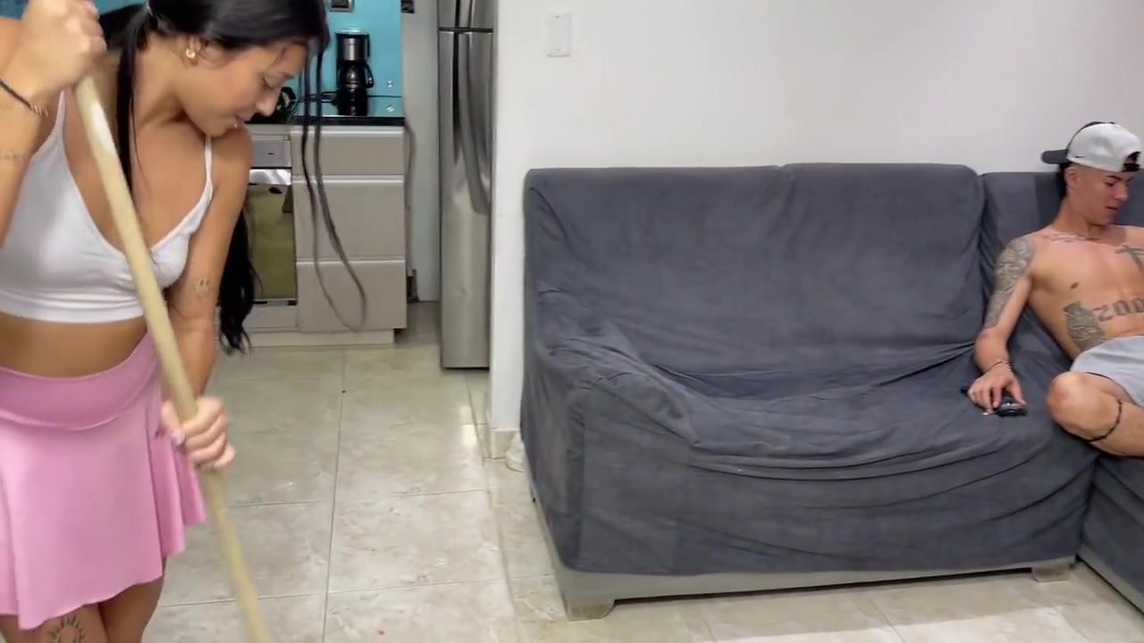 While My Little Stepsister Cleans The House She Starts To Seduce Me With Her Delicious Ass And Makes Me Fuck Her Hard