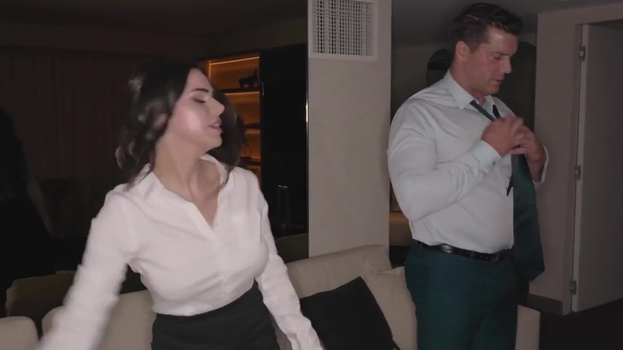 Busty Curly Brunette With Big Boobs Fucks On Couch