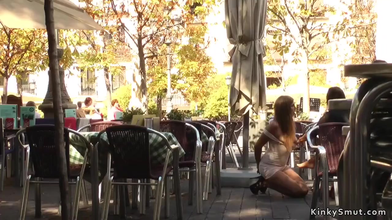 Brunette Sub Worship Feet In Public