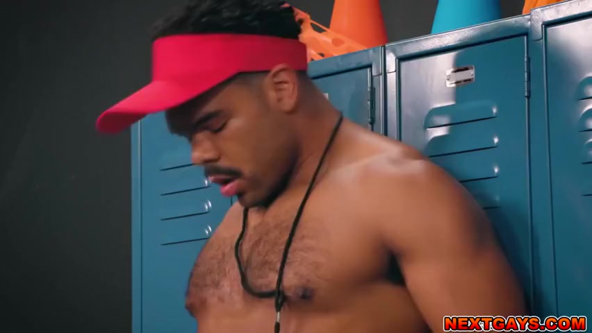 Threesome With Coach And Teammates In The Locker Room