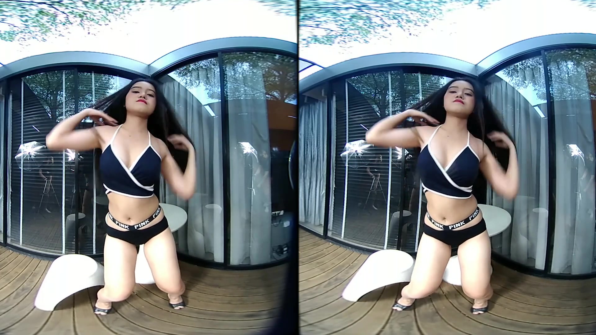 Asian teen 18+ In Black Bikini Videoshoots With Music - VRpussyVision