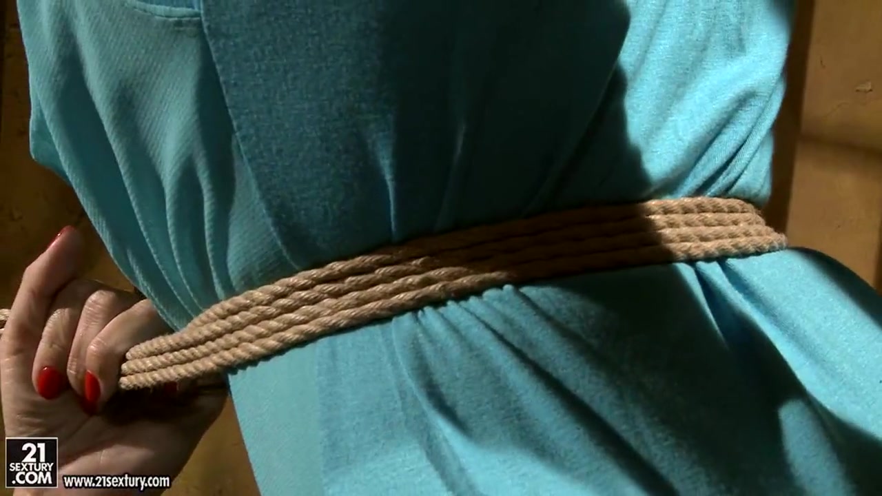 Mandy Bright tie a rope to white blonde in sexy dress
