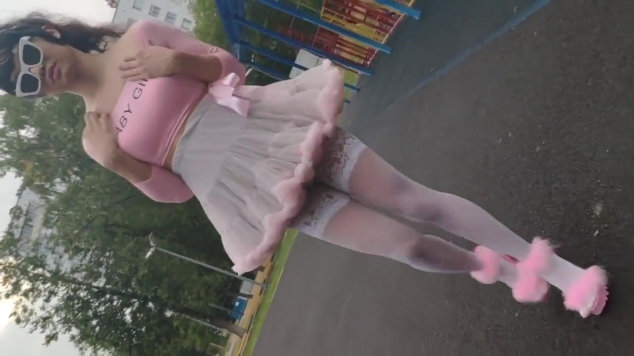Sissy Ponyboy In Sexy Stockings Posing In Public And Jumping On The Cam