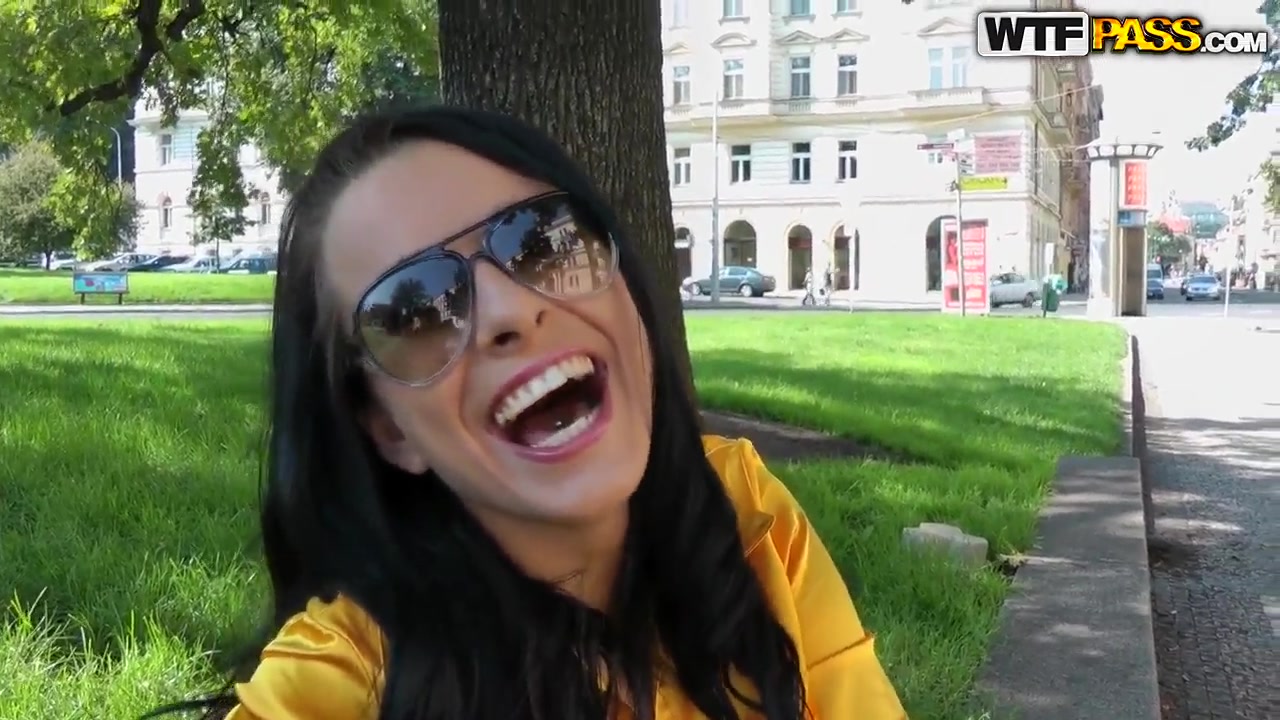 Pick up of brunette Angelica in the park
