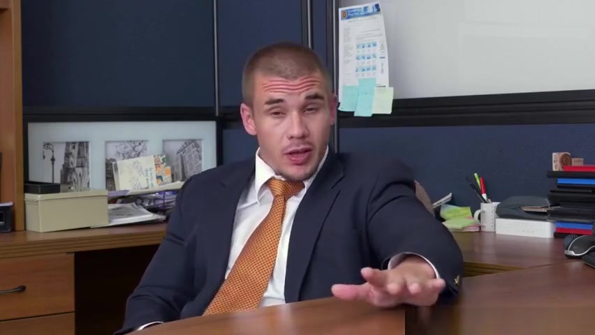 Muscular office boss pounding black ass