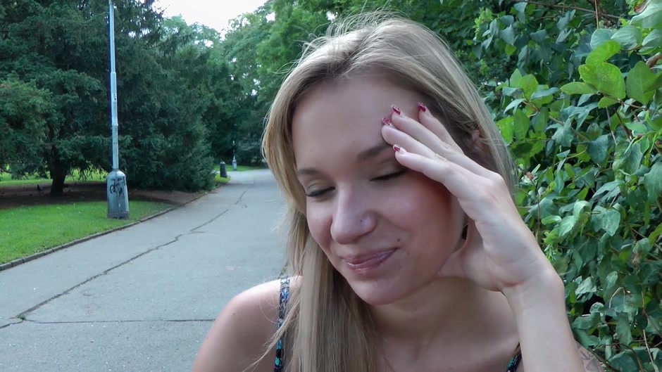 Blonde hottie gets naked in public before sex