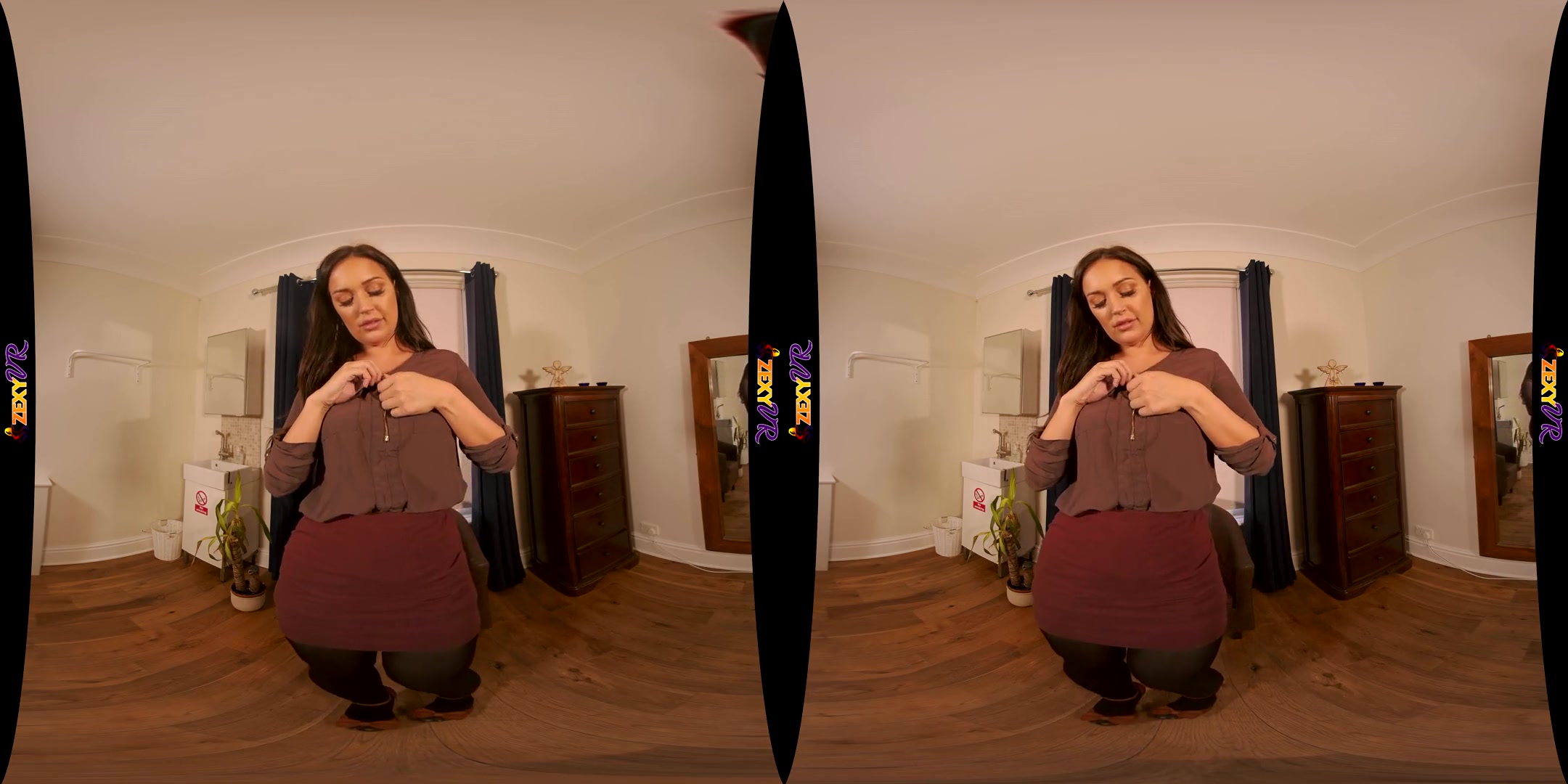 Care To Join? - Big Tit Brunette MILF Solo Striptease