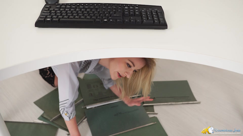 Nip-Slip Under The Desk - DownblouseJerk