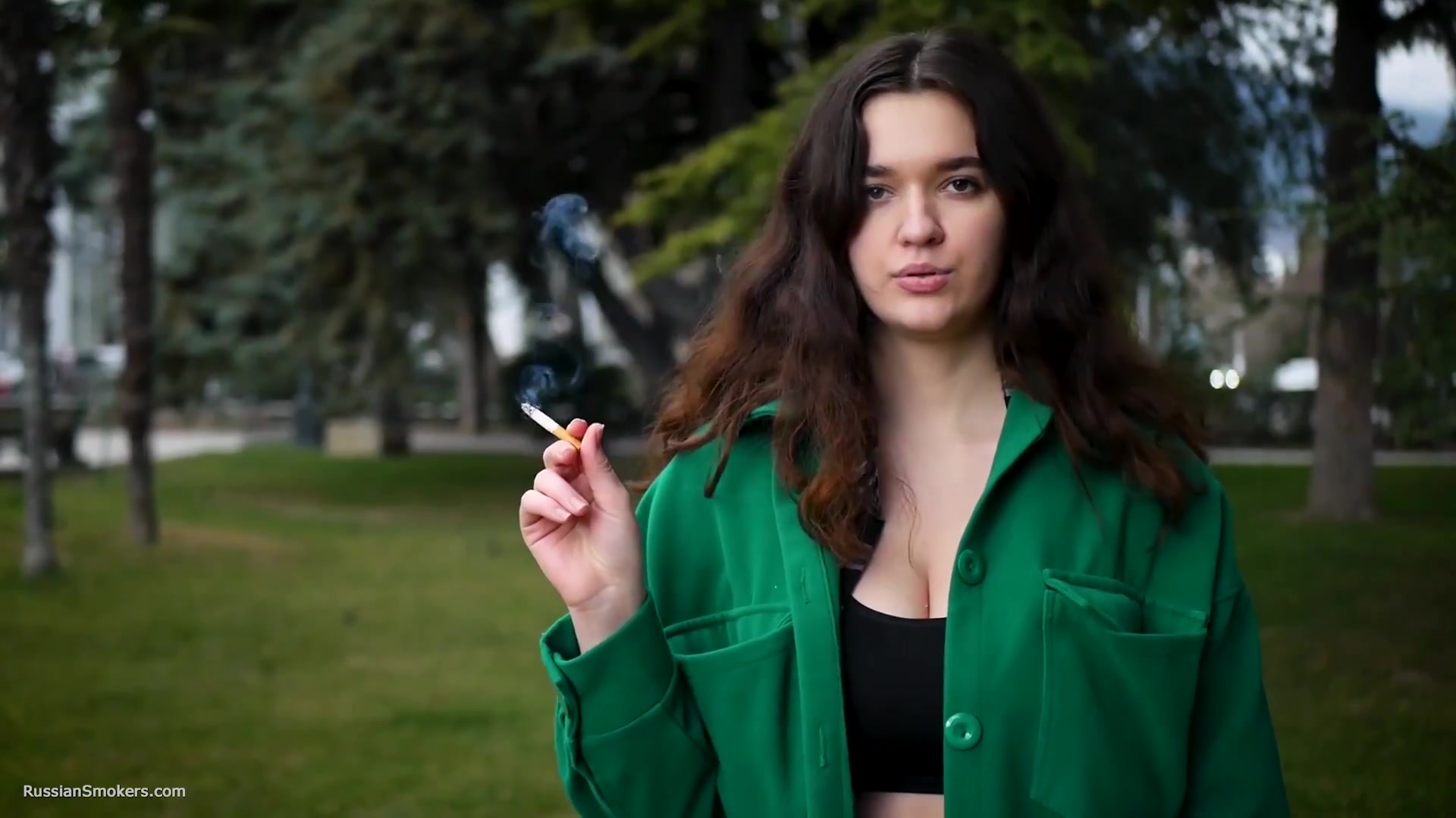 Beautiful Brunette Is Smoking Cork Strong Cigarettes