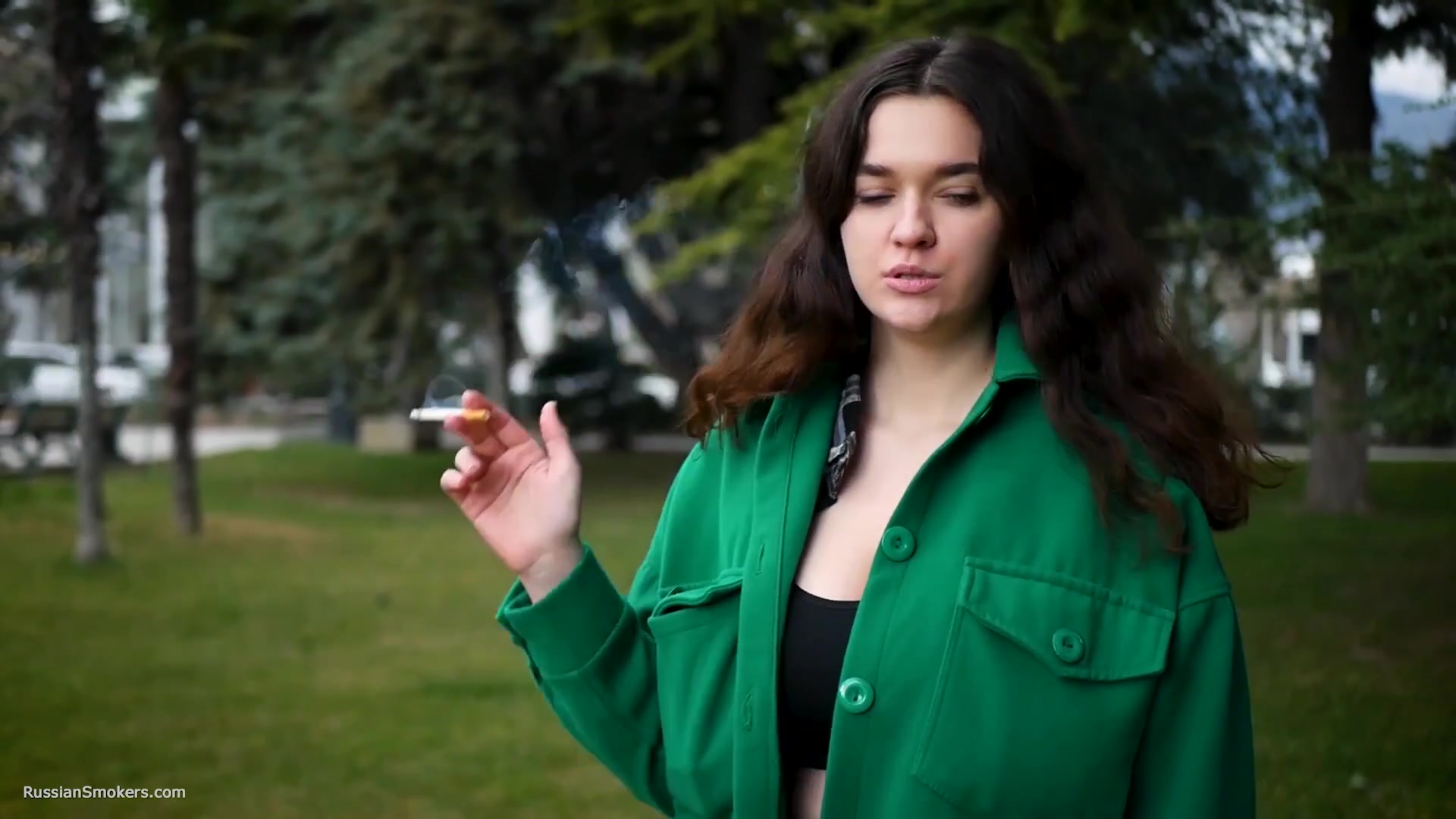 Beautiful Brunette Is Smoking Cork Strong Cigarettes