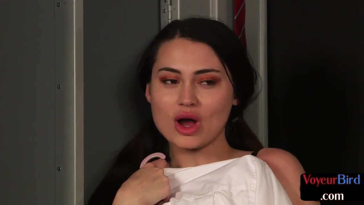 Femdom lingerie teen 18+ teasing old jerker in the locker room