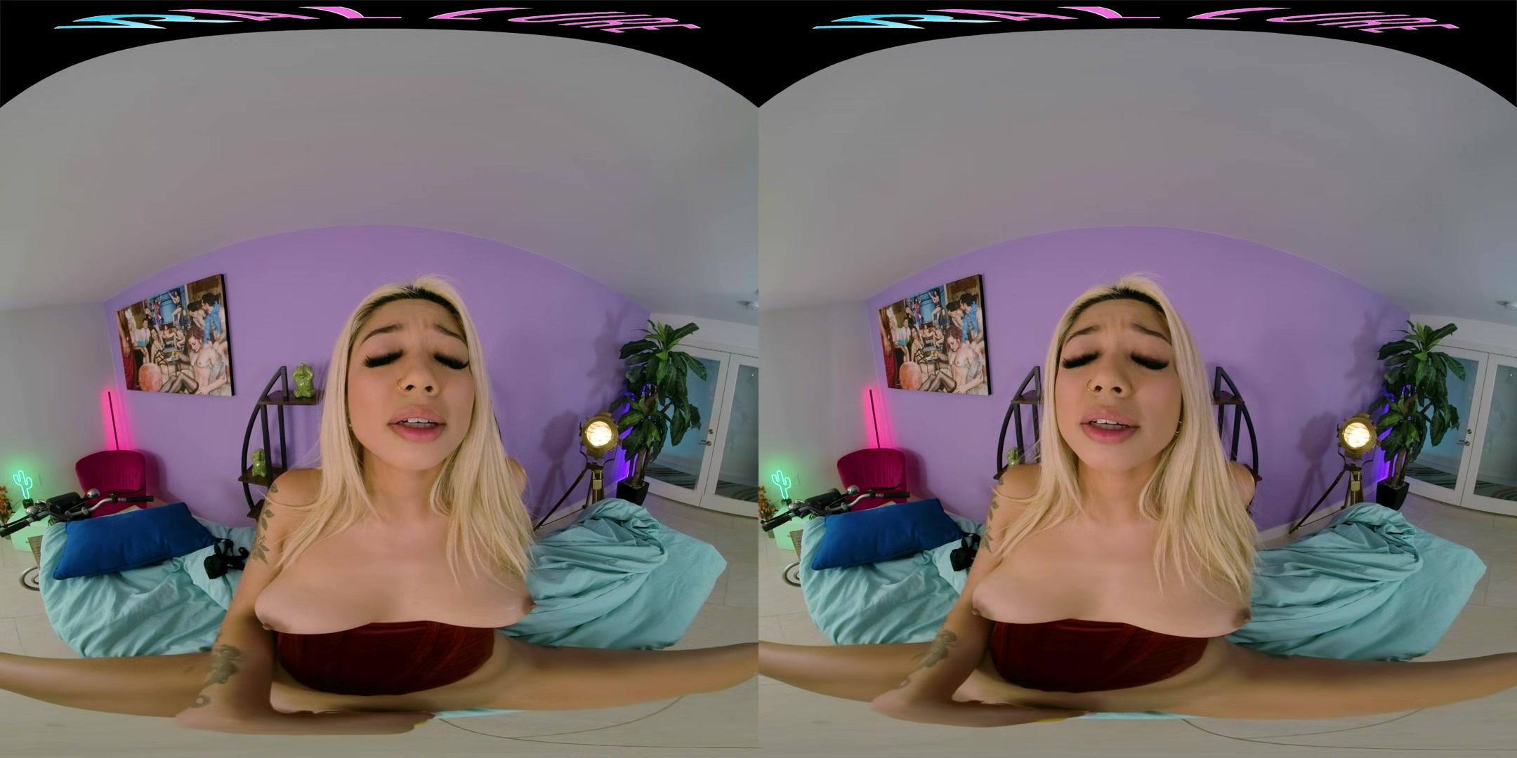 Busty Asian hottie plays with her pussy in VR