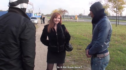 Breasty redhead oral-sex in a park