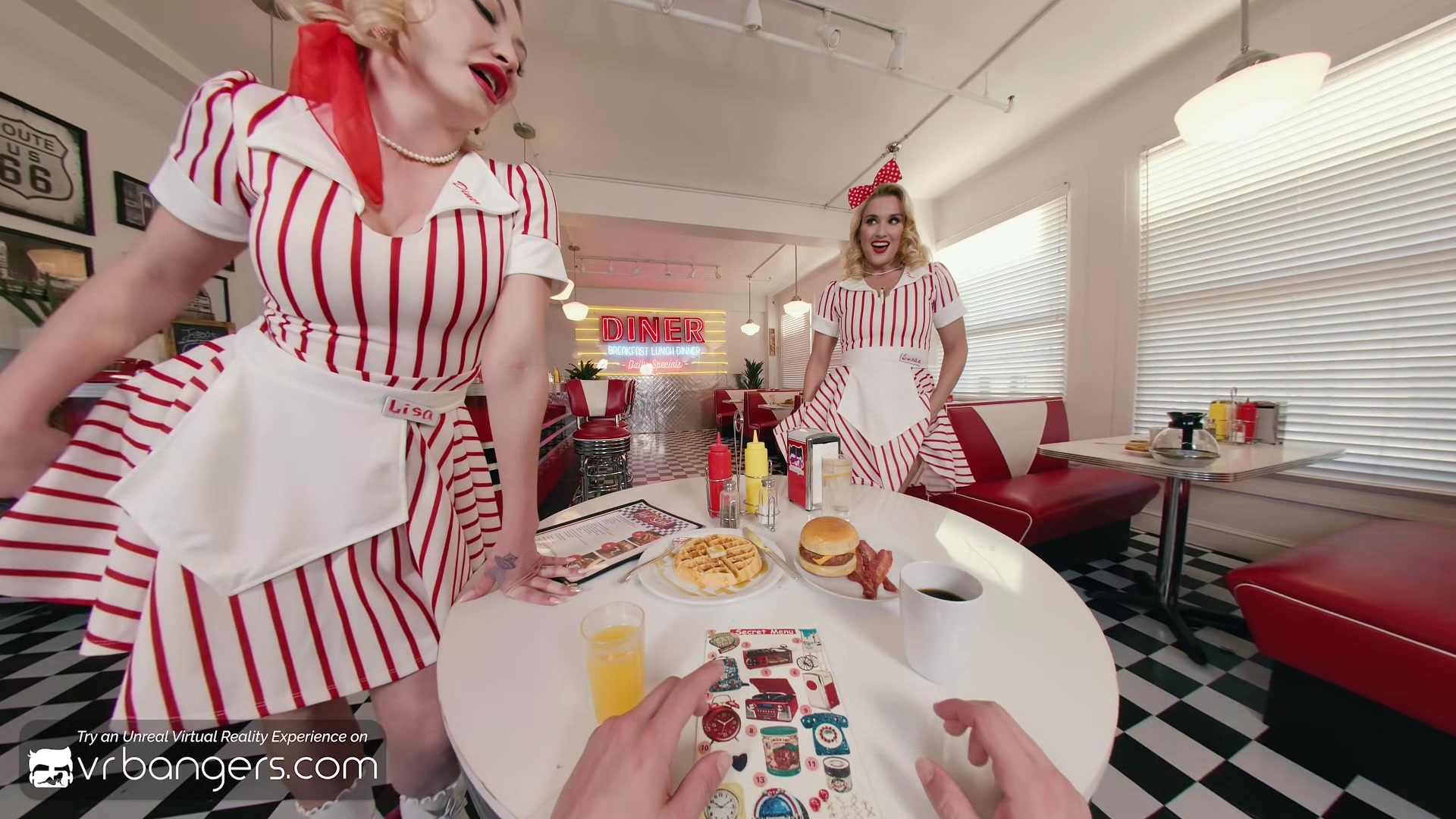 VR Bangers Threesome anal fucking with hot pinup MILF waitresses VR Porn