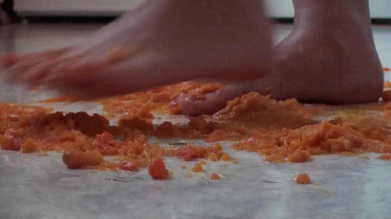 Close up of trampling food in the kitchen by Foot Girls