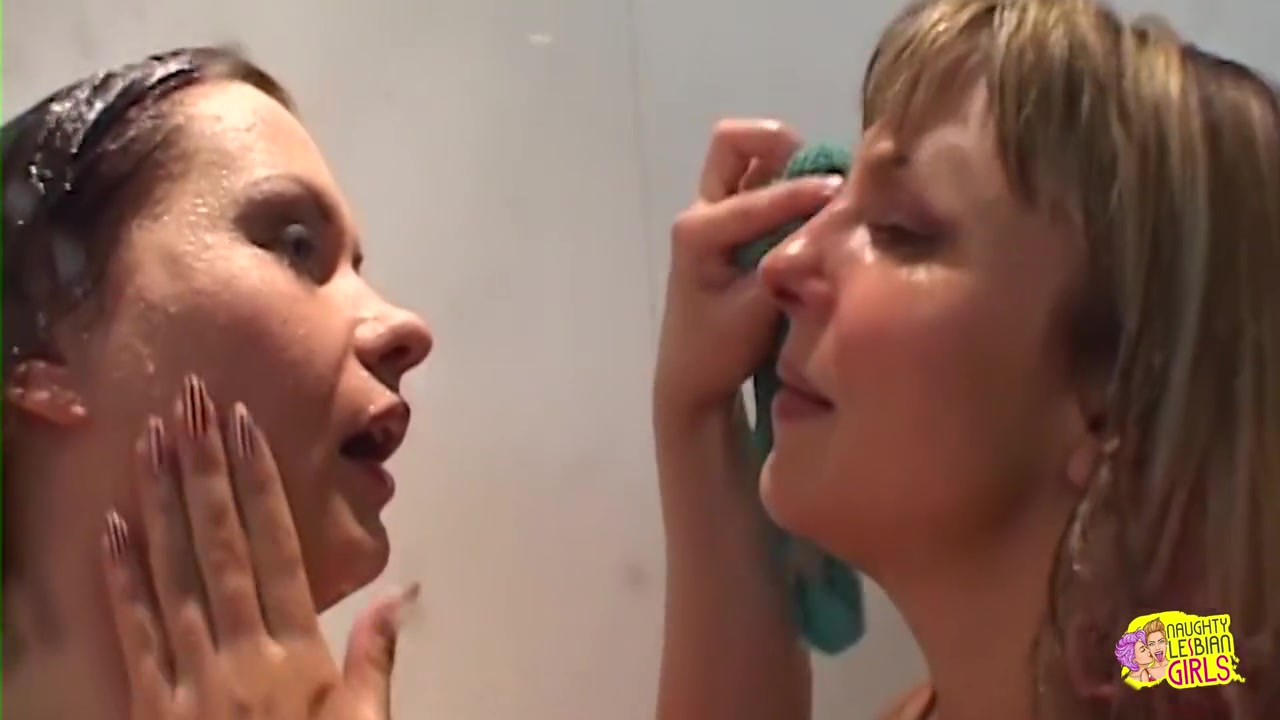 Busty Lesbian Babes Shower Together And Frisk Each Other All Over