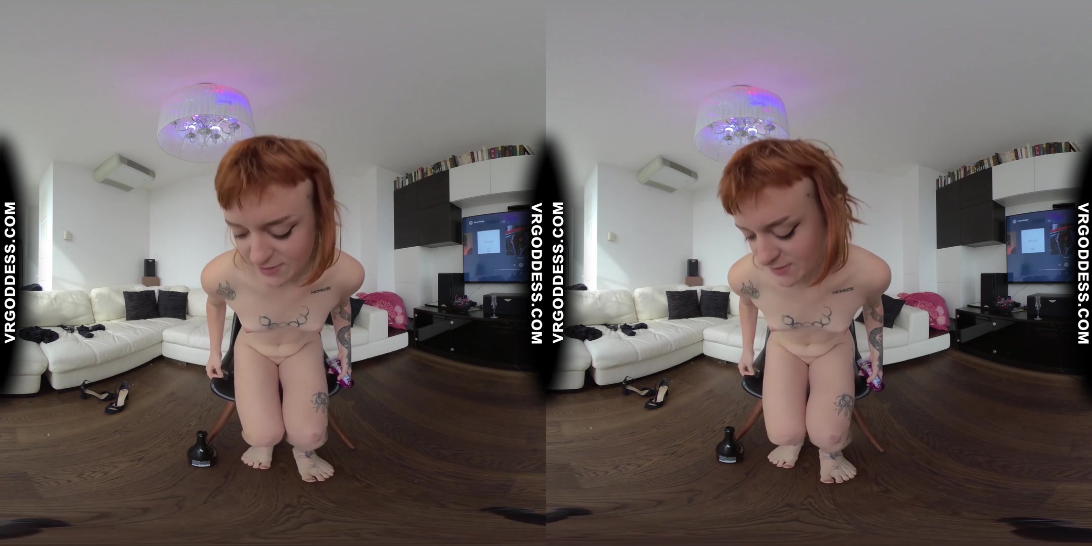 Short Hair Ginger Ripped Stockings Strip Tease Champagne Bottle Fucking