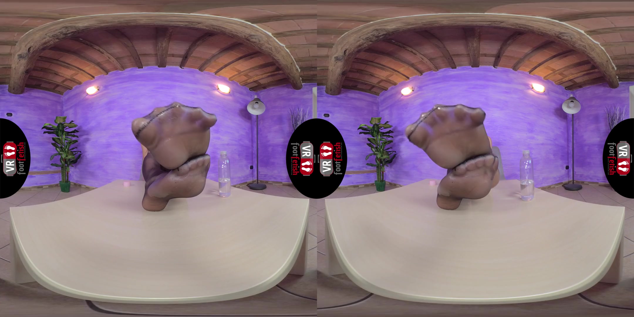 Sexy Brunette Petra Pours Some Oil On Her Nylon-Clad Feet; Foot Fetish VR Solo