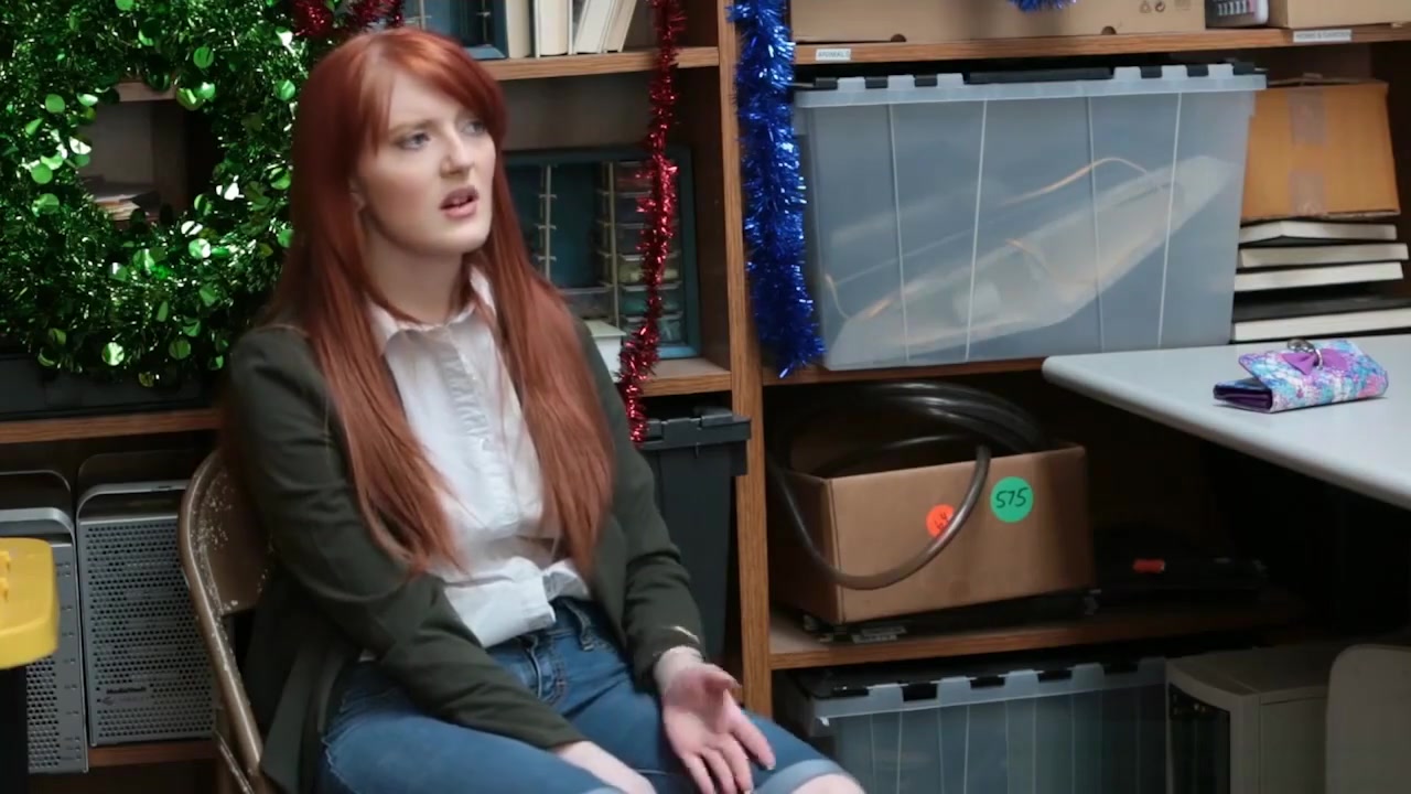 Redhead teen 18+ shop thief caught and fucked by security