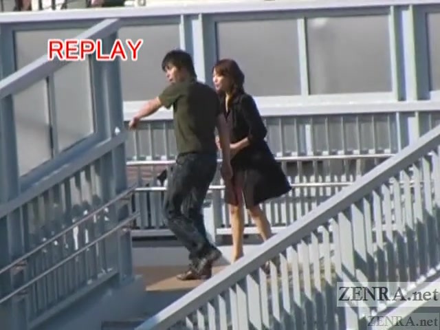 Subtitled busty Japanese public nudist goes for a walk