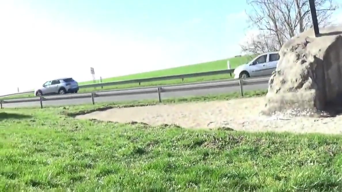 Crossdresser Sissy On A Road Parking Lot Sounding In Garter
