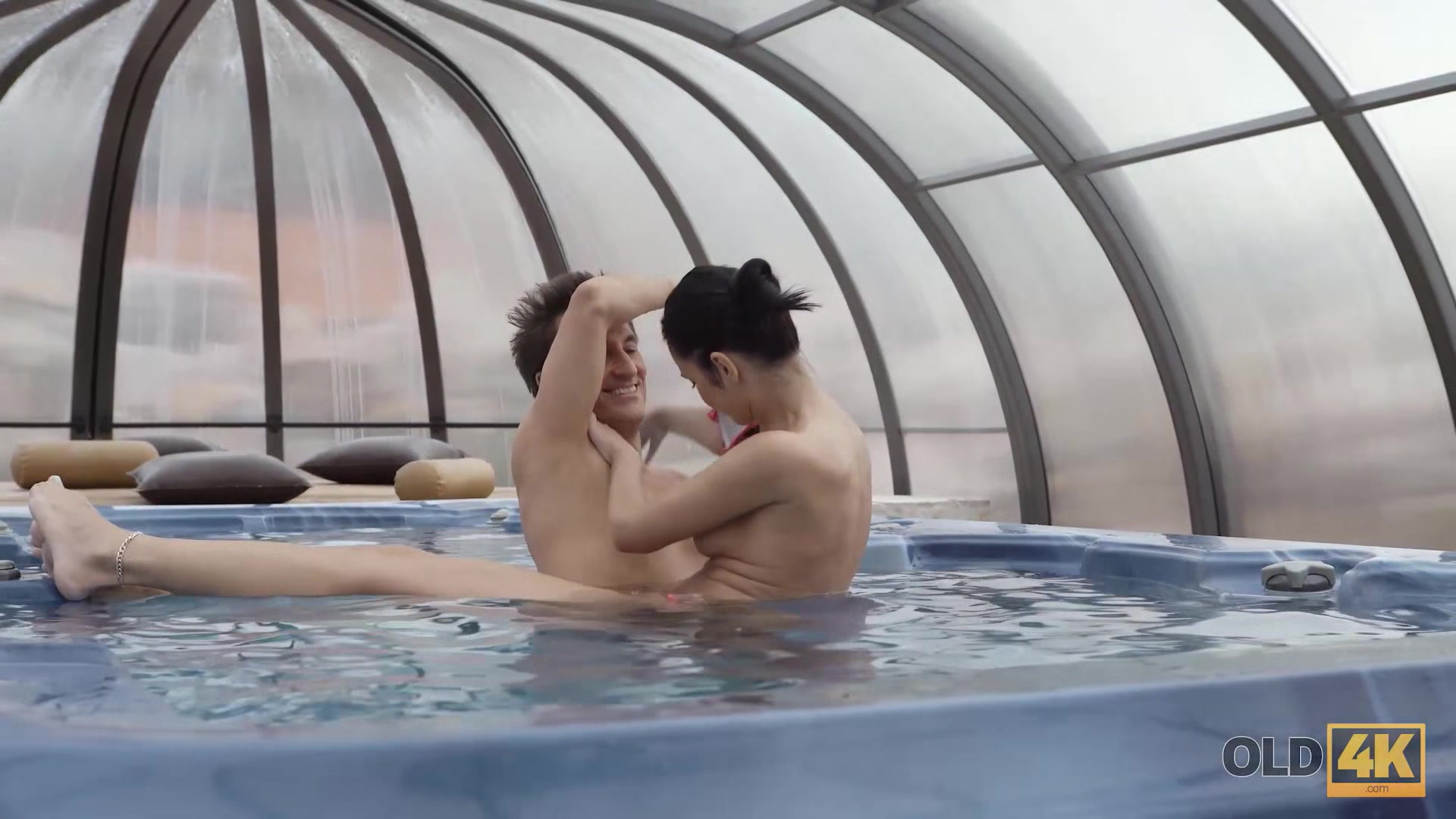 OLD4K. Russian Angie Moon has pussy filled with old cock in the pool