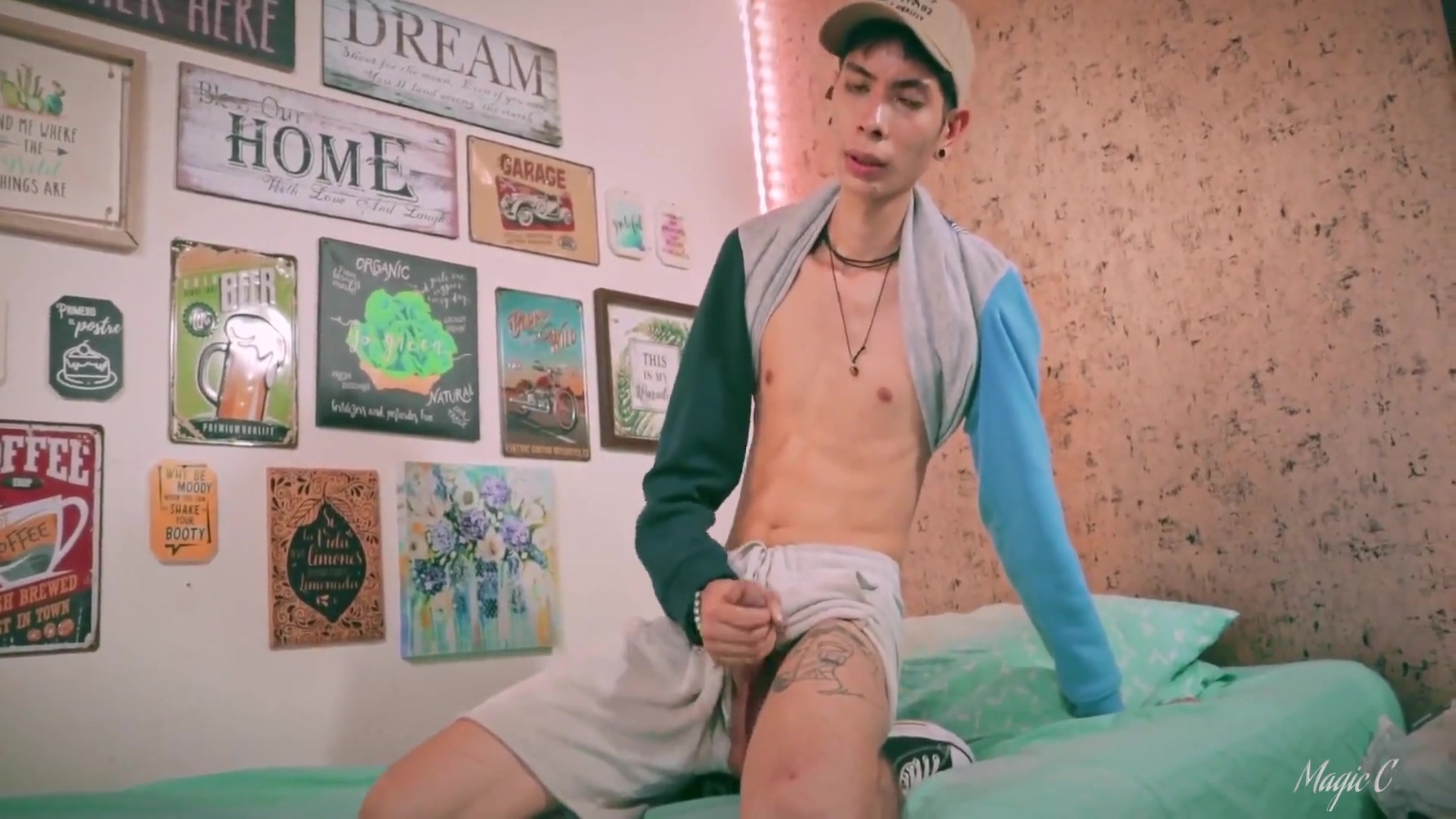 Sport Twink Jerking His Big Cock Through The Side Of His Shorts
