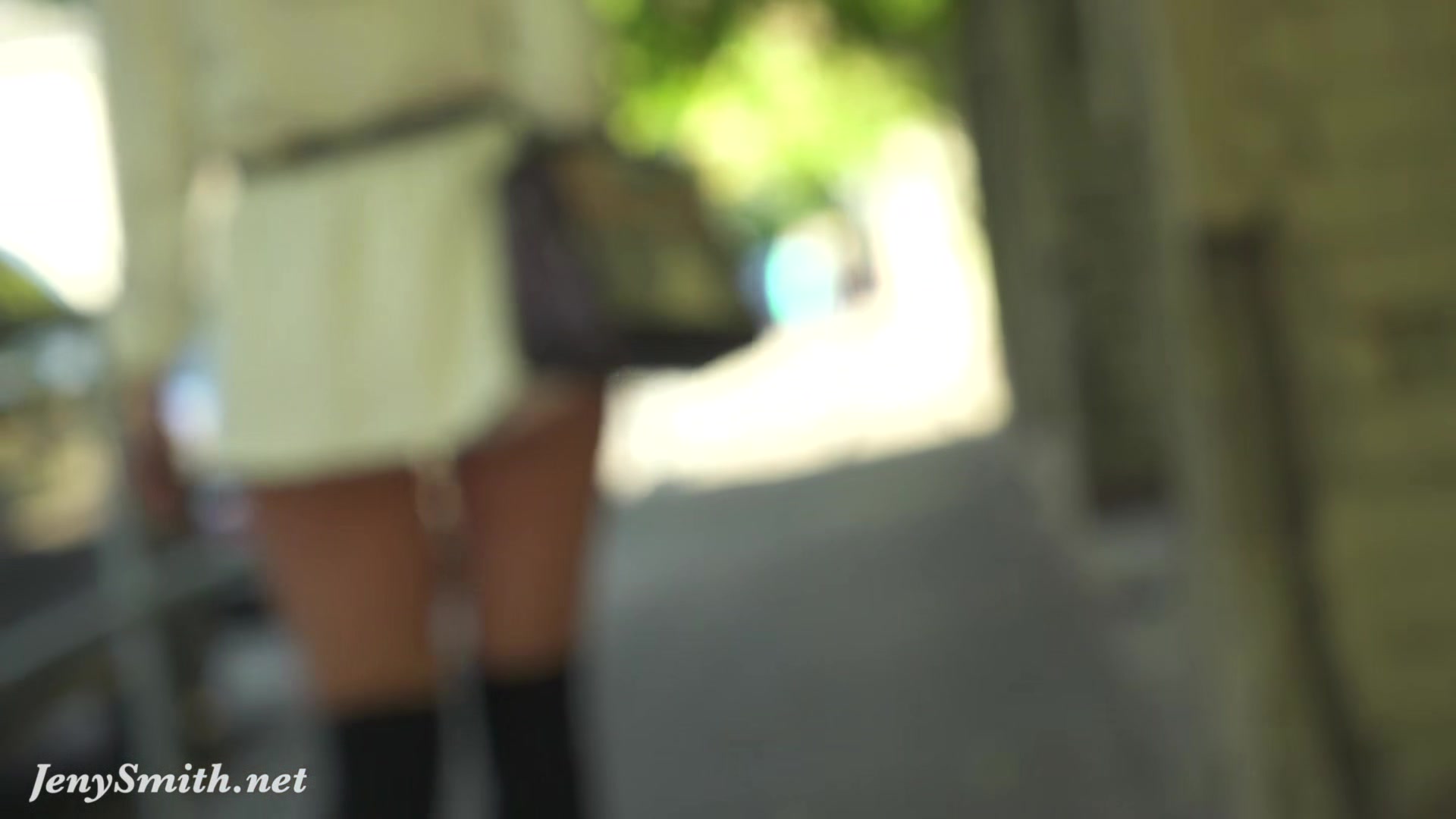 Independent Woman. Jeny Smith in pantyhose without panties in public