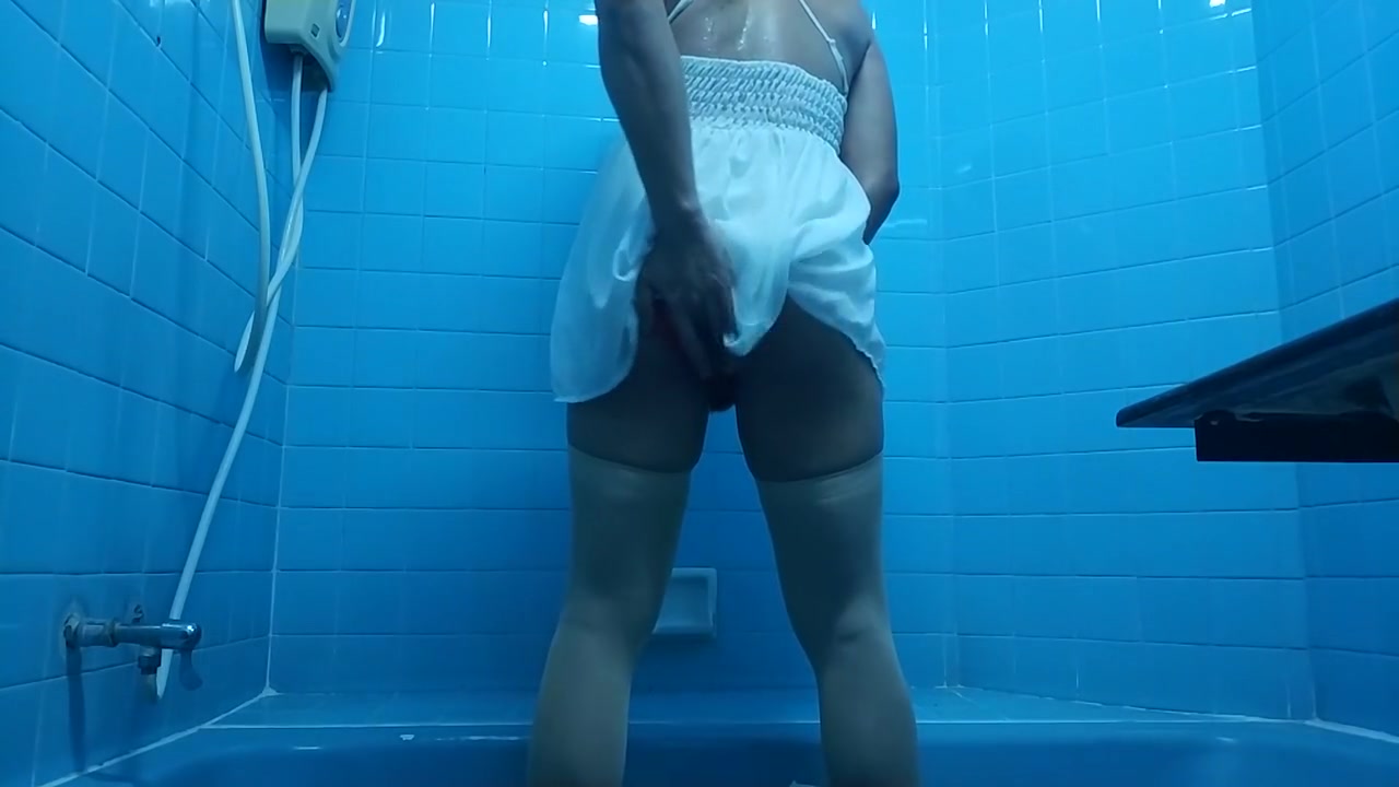 Crossdresser Cumshot White Dress