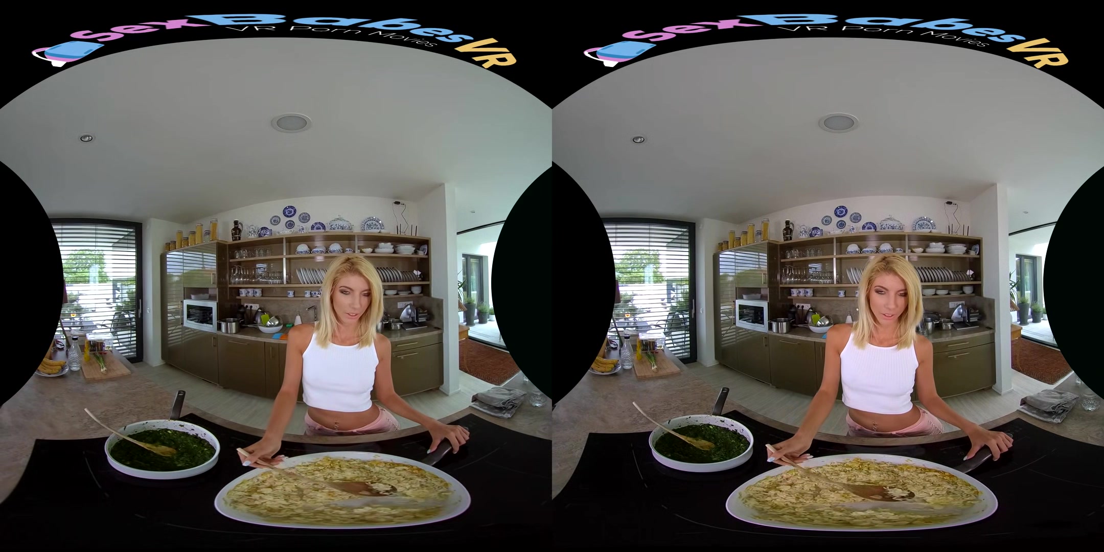 Dinner For You; Blonde Kitchen Food Girlfriend Blowjob Small Tits Shaved Pussy