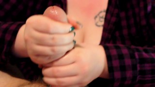Mitzi Gives Nice POV Handjob + Cumshot on Big Natural Pale Tits