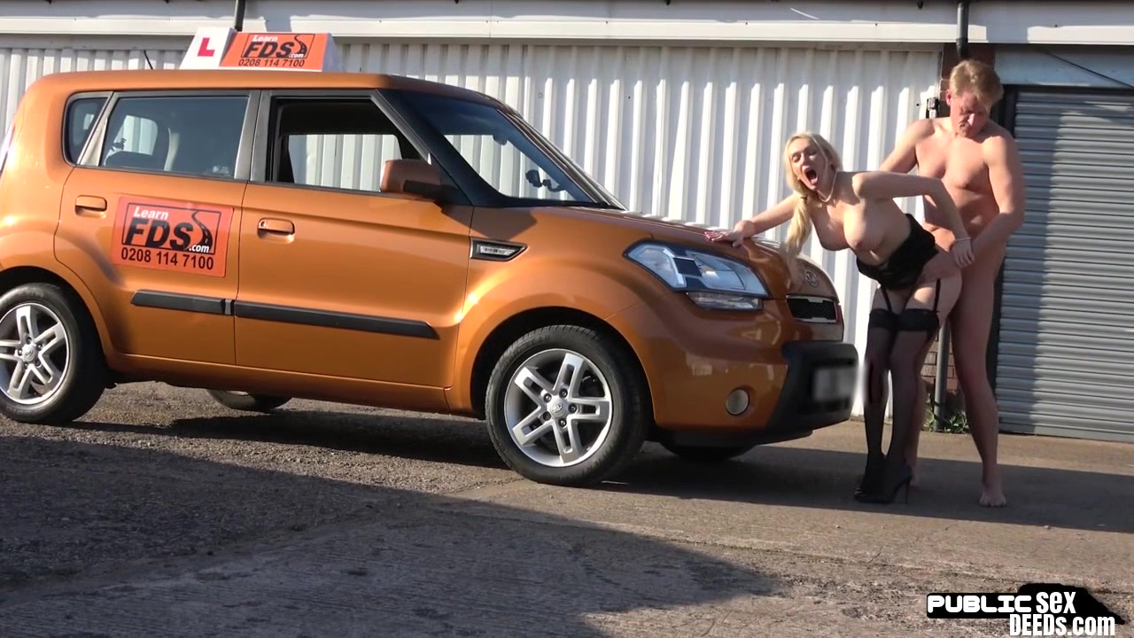Busty fakeboobs MILFY public fucked in car outdoor by hubby