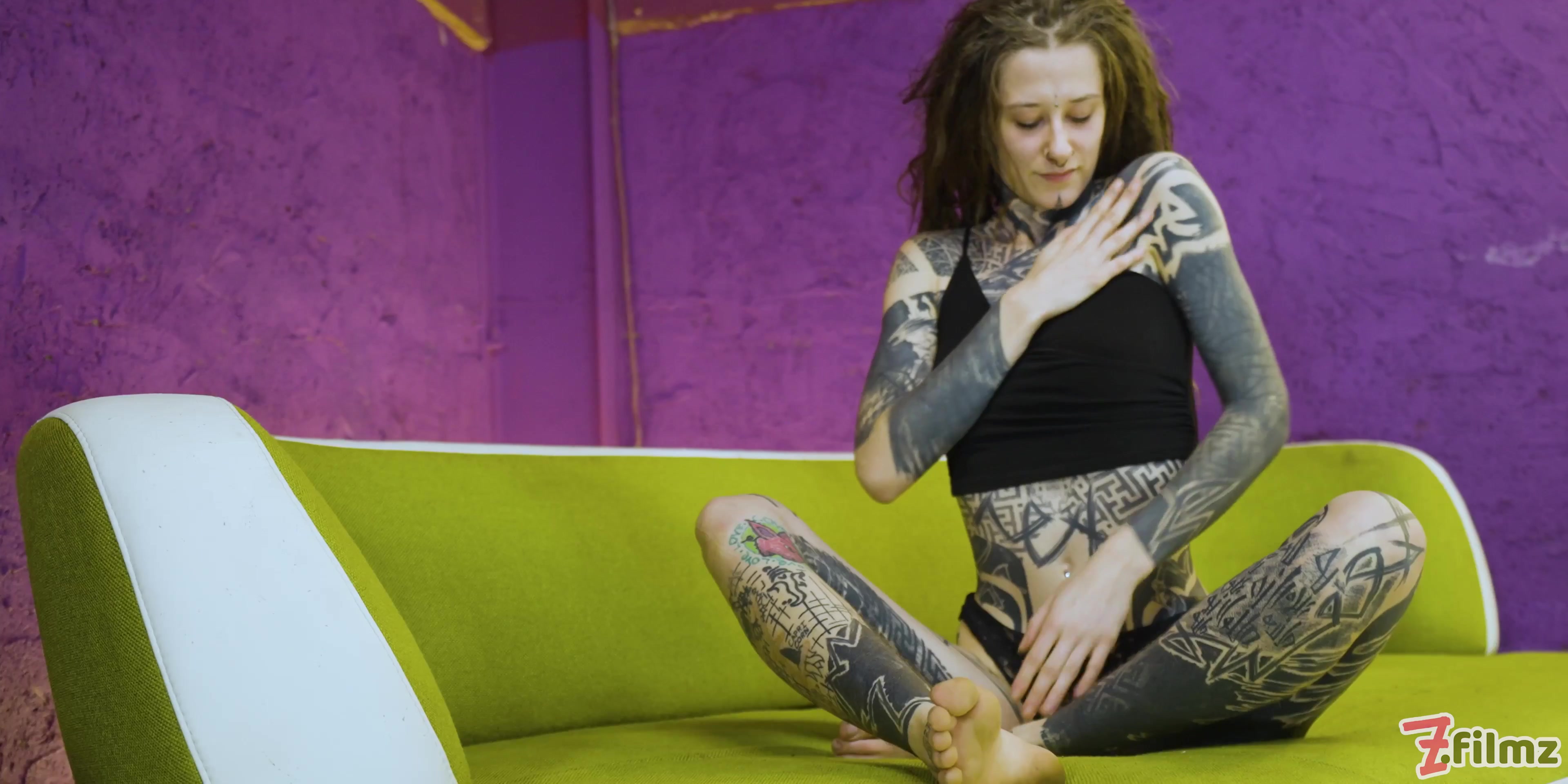 Tattooed teen 18+ First Time - Dildo, Sloppy, Toy - Hippie, Punk, Goth, Alt Porn