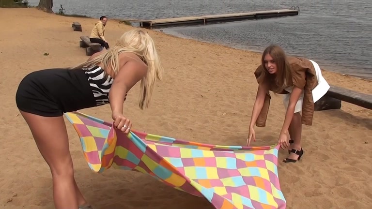 Outdoor sex movie scene with 2 sexy honeys
