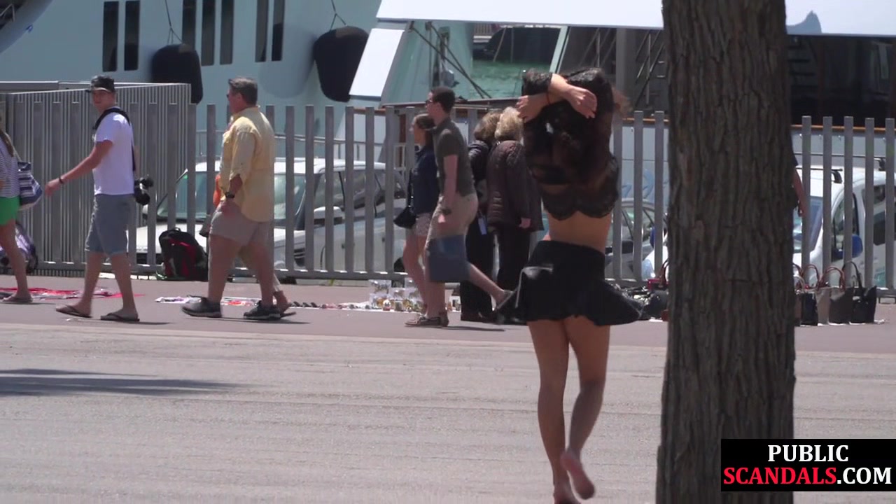 Public naked slut whipped outdoor by master and domina