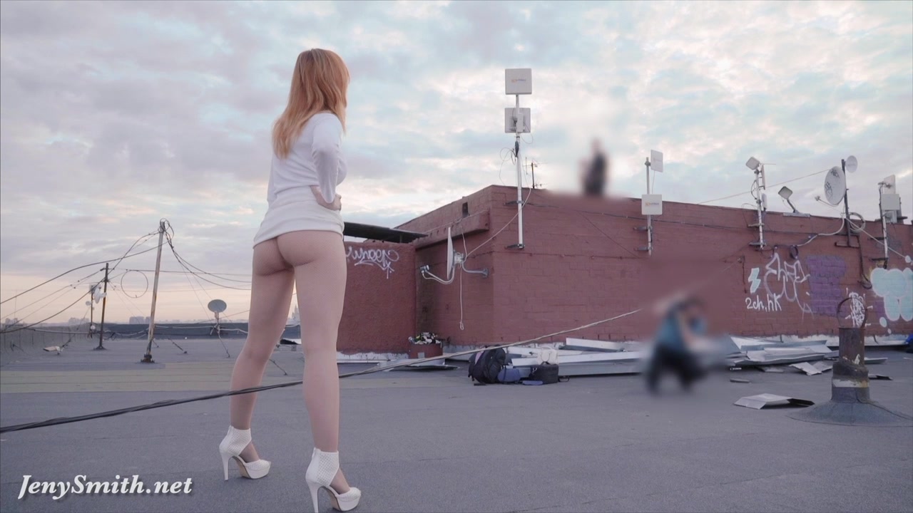 Jeny Smith fishnet pantyhose public photo set