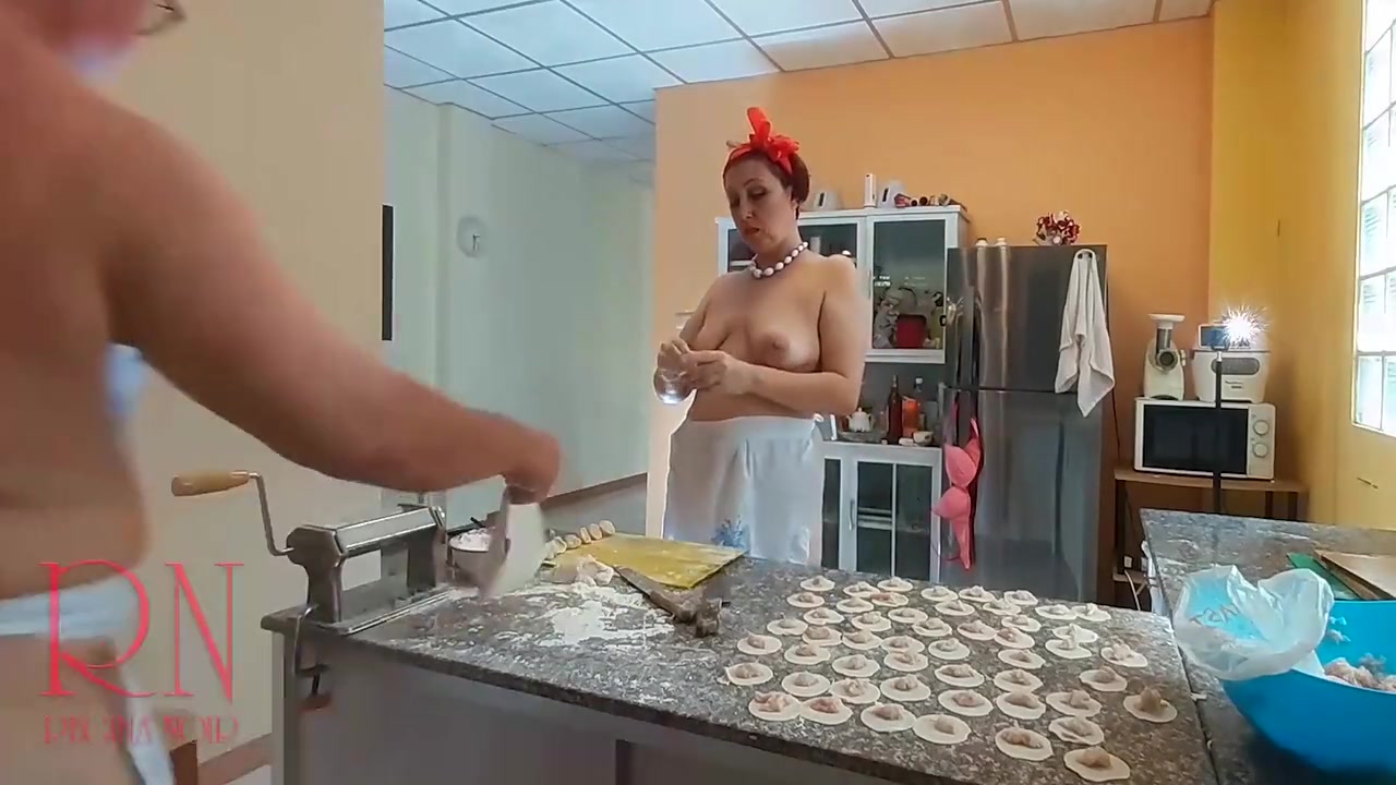 Regina Noir In Nudist Housekeeper Cooking At The Kitchen. Naked Maid Makes Dumplings. Naked Cooks. Short 2