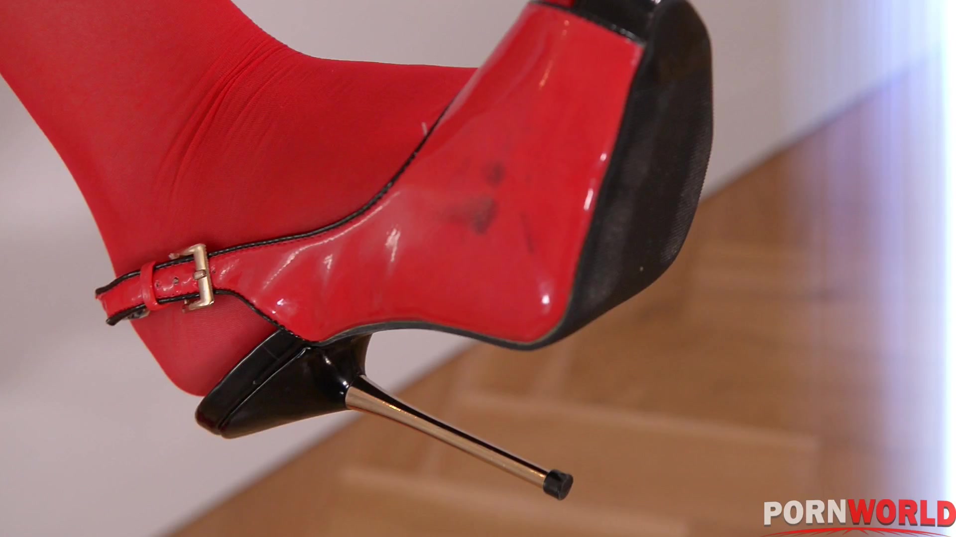Kinky Secretary - Hot Babe in Red Stockings Masturbates On Desk - PornWorld