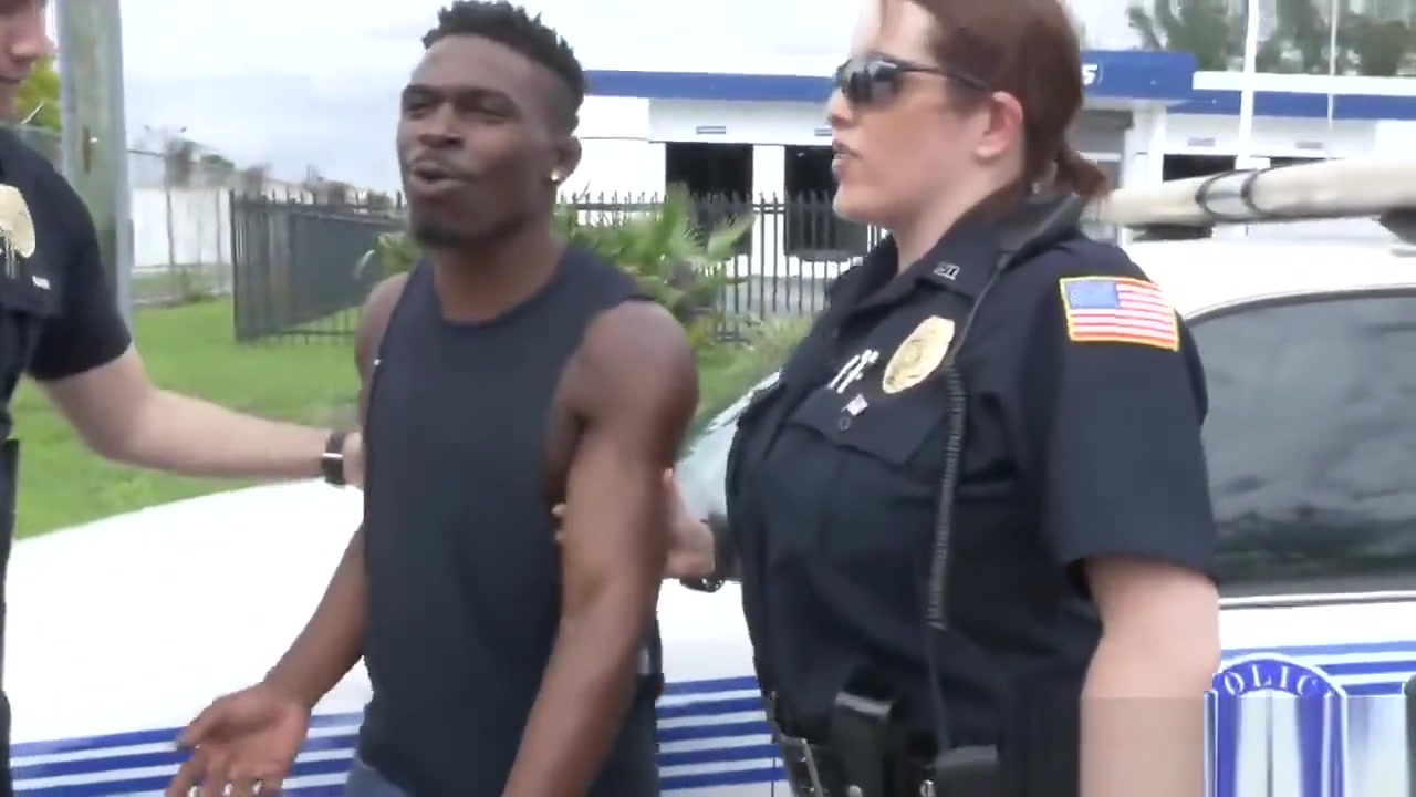 Sexy blonde cop gets blacked doggystyle before her brunette partner rides that BBC