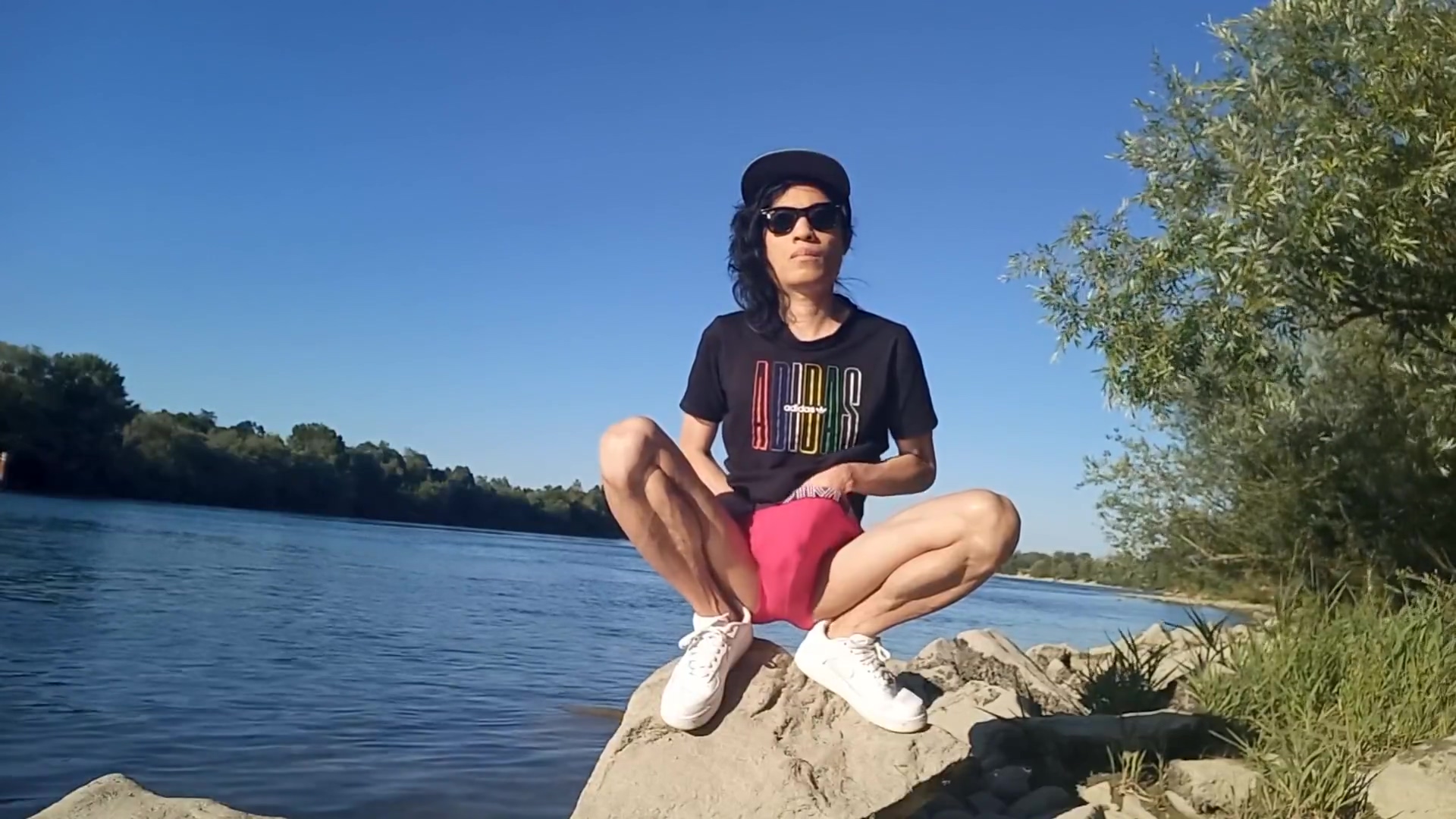 Risky Public Masturbation, Cumshot Outside, Outdoors, By The Water, Of A Twink With Long Black Hair