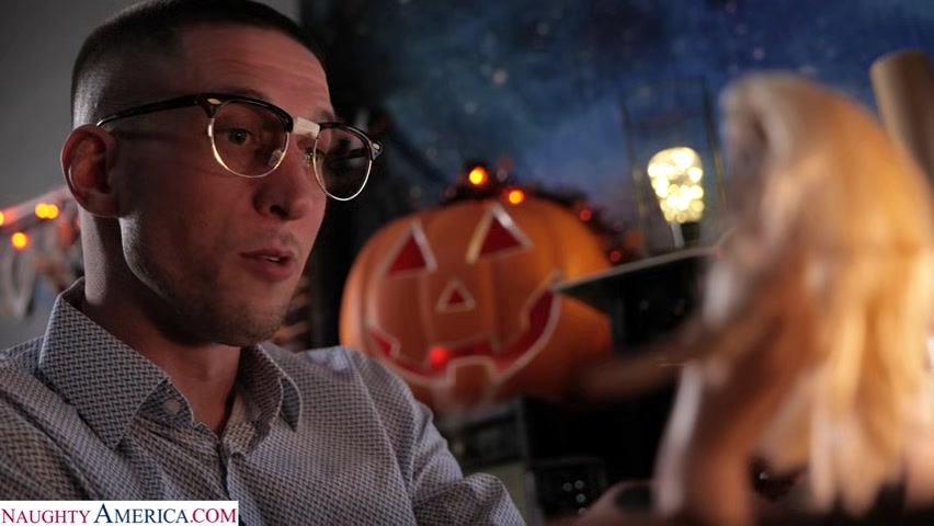 Cody is conjures up Blake Blossom to take to her to a Halloween party, but she's hot and horny and would rather have her way with his cock!