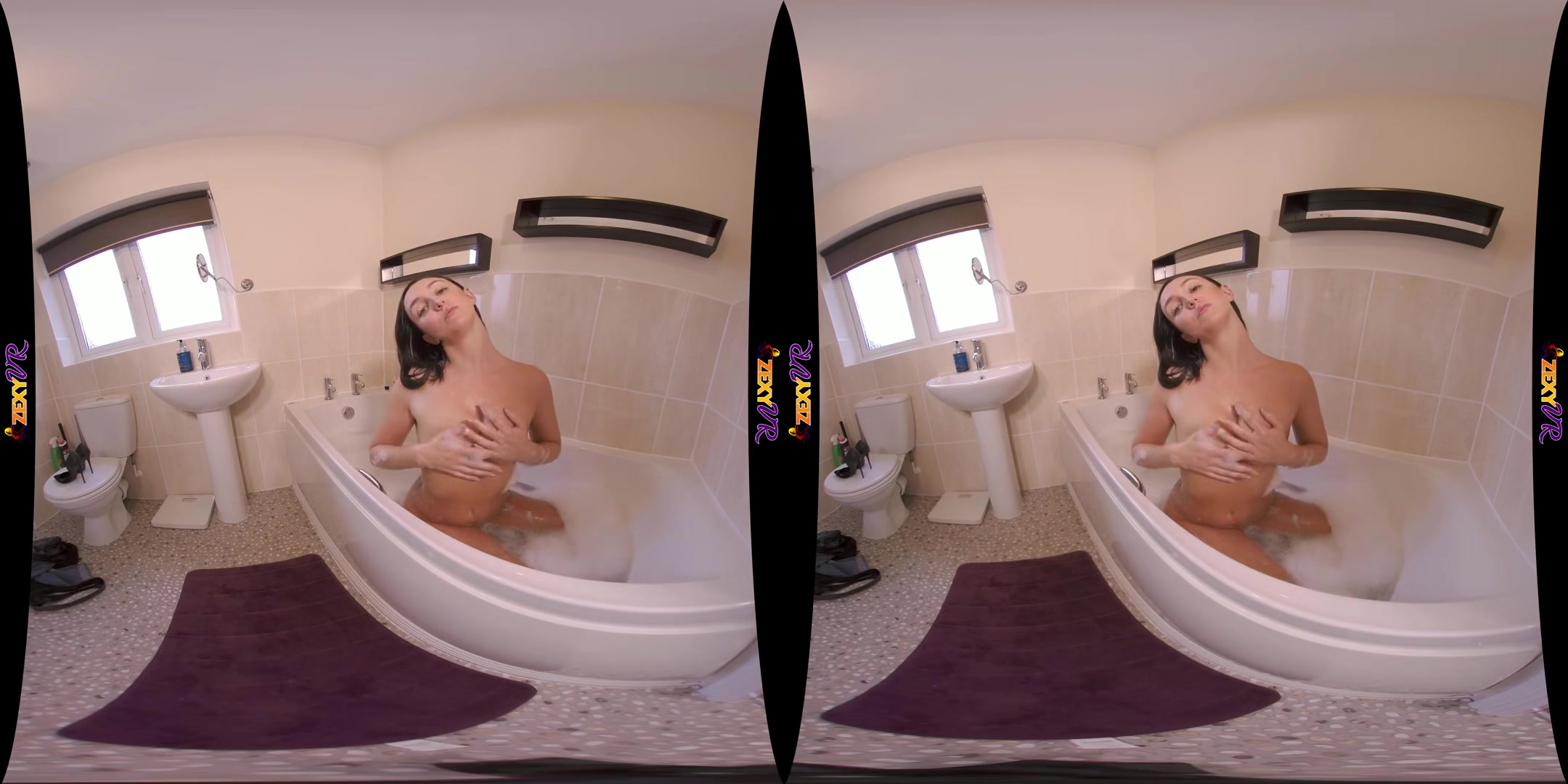 Strip & Soak - Cute Brunette Solo Striptease - SexLikeReal