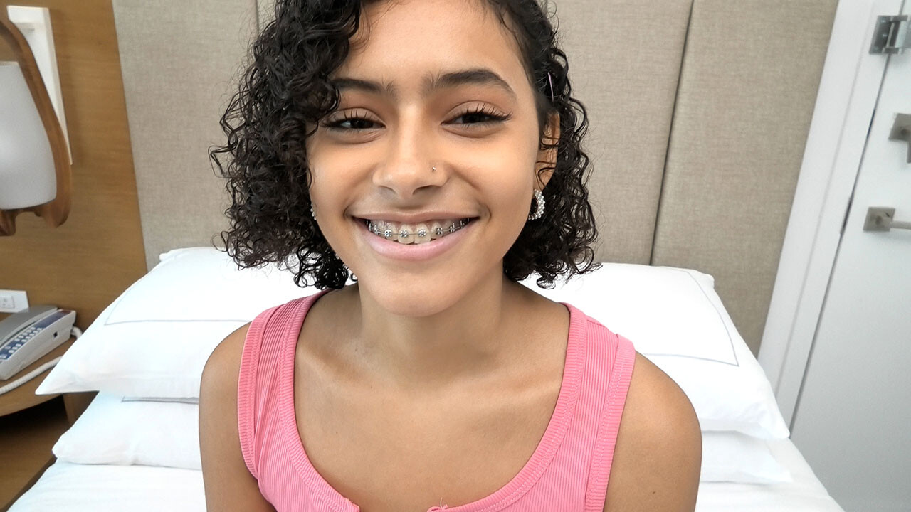 4’ 11” Puerto Rican with PERFECT TITS and braces sucks cock
