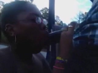 Ebony slutty girlfriend gave me a blowjob outside of my car