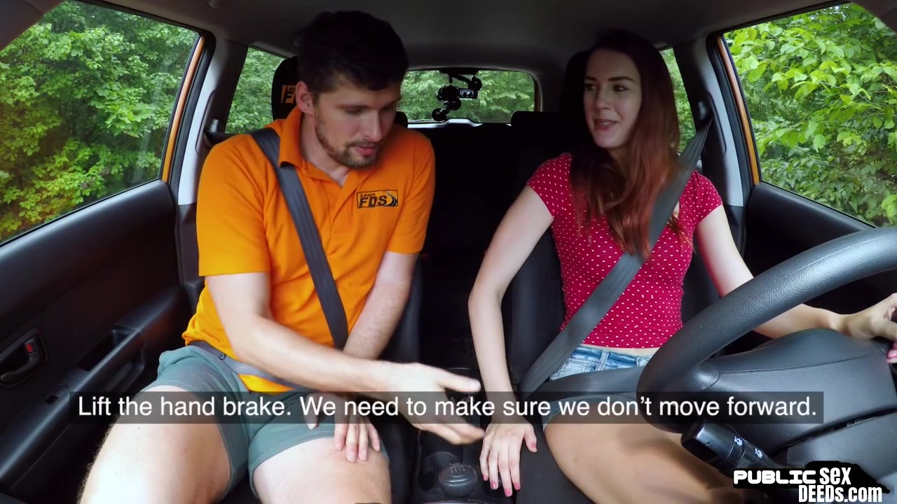 Redhead slut fucked outdoor in the car by driving tutor